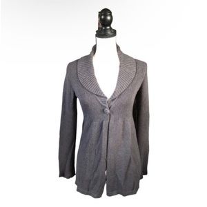 Alfani Dark Gray Knit Cardigan Single Button Cotton Angora Blend Cozy Fall SP